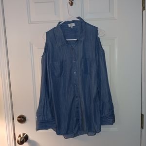 Crown Ivy Denim Shirt with cutouts for shoulders Size L